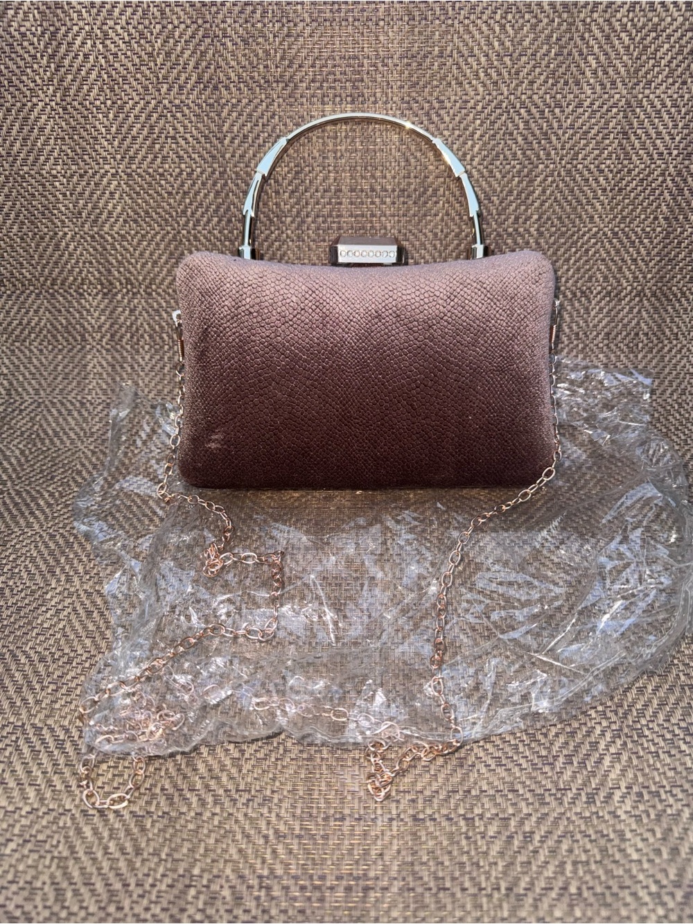 Ethnic Indian Wear Brown Evening Clutch with Gold Chain